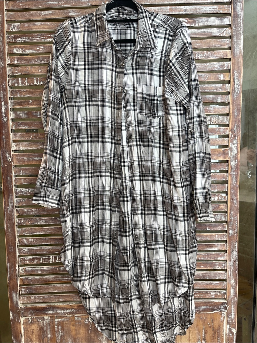 Black & White Plaid Button-Up Shirt Dress